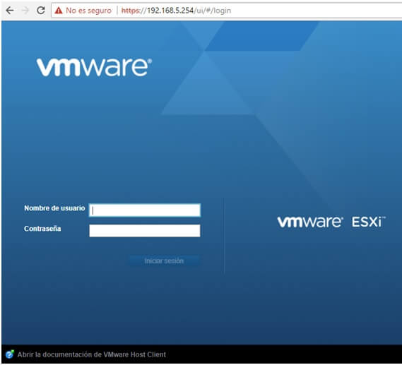 Pantalla acceso principal web VMWare