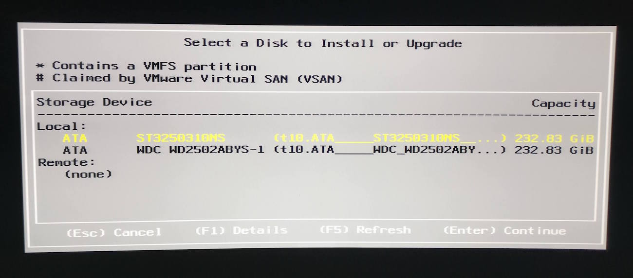 seleccion disco duro para instalacion vmware