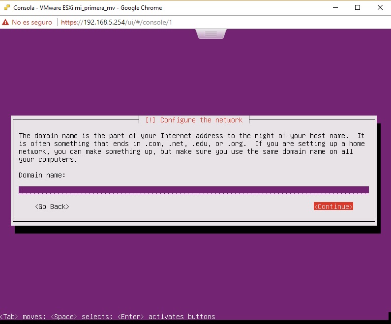 Asignación de dominio para Ubuntu Server en VMWare