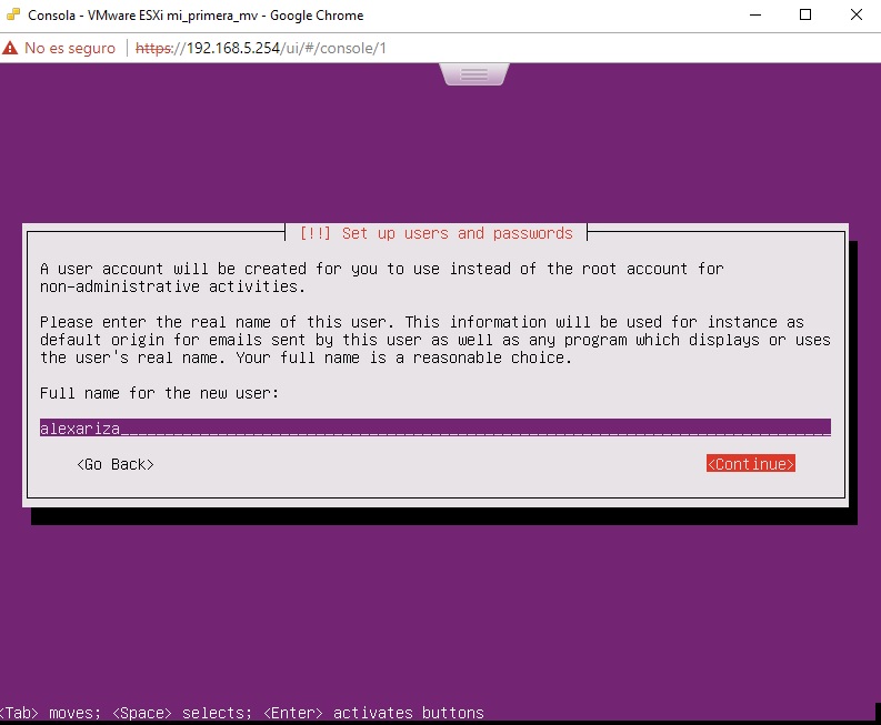 Asignación de nombre real para Ubuntu Server en VMWare