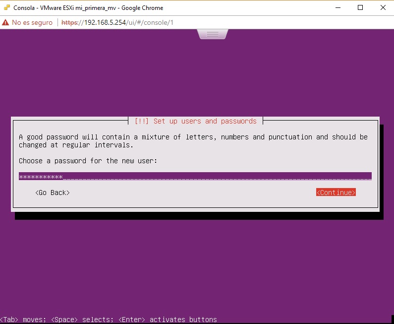 Asignación de password de usuario para Ubuntu Server en VMWare