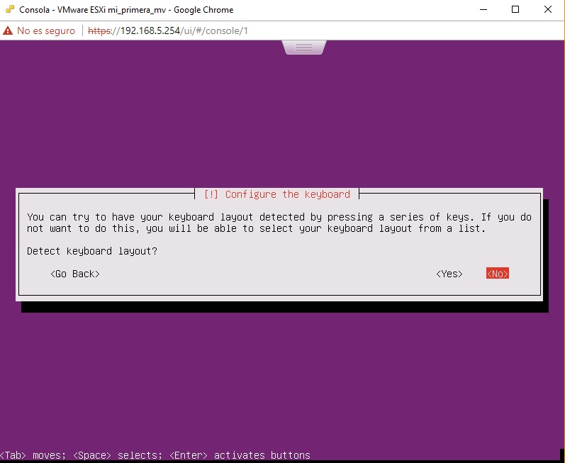 Menú idioma teclado Ubuntu Server en VMWare