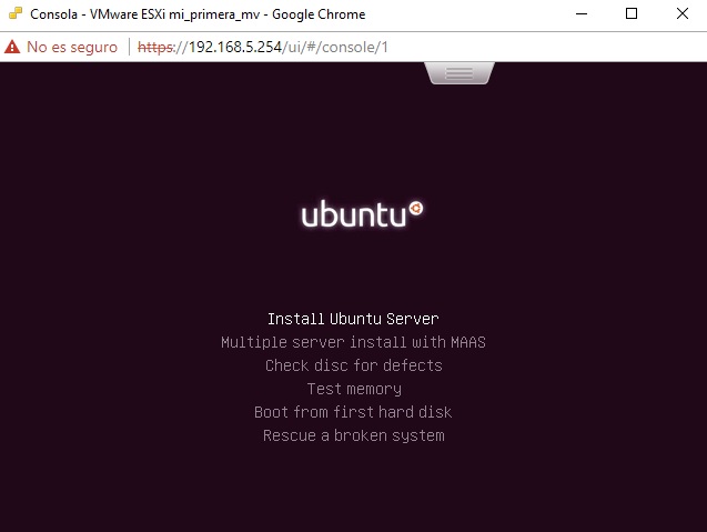 Menú instalación Ubuntu Server en VMWare