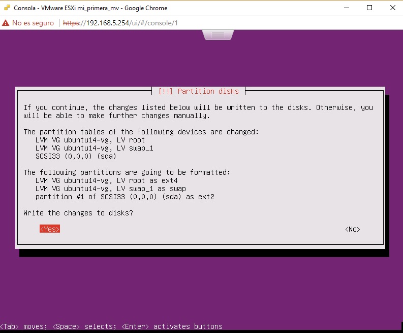 Resumen capacidad disco duro para Ubuntu Server en VMWare